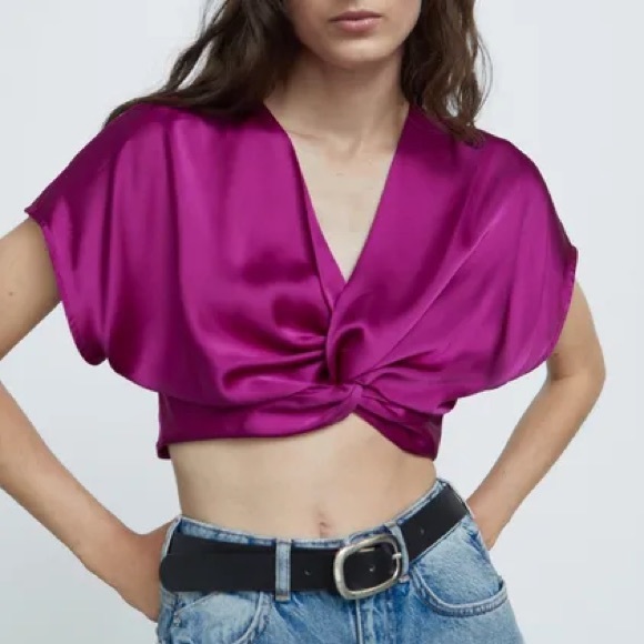 Zara Tops Zara Purple Satin Crop Top Poshmark
